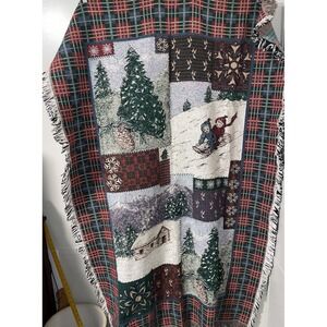 Goodwin Weavers Tapestry Throw Blanket Christmas 100% Cotton Kids Snow Scene USA